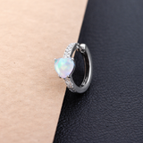 Sterling silver opal heart hoop earrings – Zirconia encrusted hoops – Elegant romantic jewellery