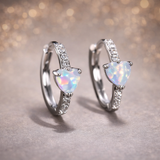 Sterling silver opal heart hoop earrings – Zirconia encrusted hoops – Elegant romantic jewellery