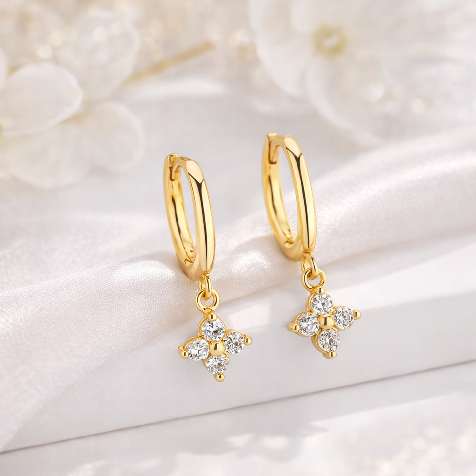 Gold-plated hoop earrings with zirconia – Elegant drop earrings – Refined jewellery