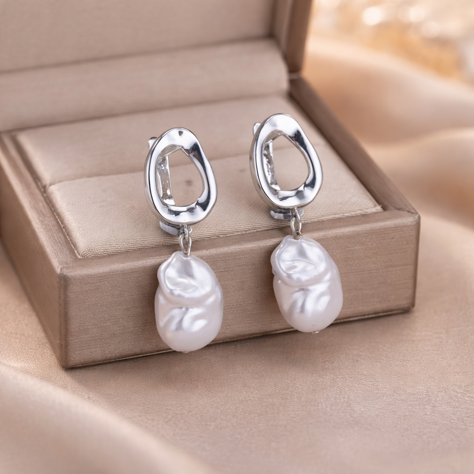 Golden Baroque Pearl Earrings – Elegant Drop Earrings – Chic and Trendy Jewelry