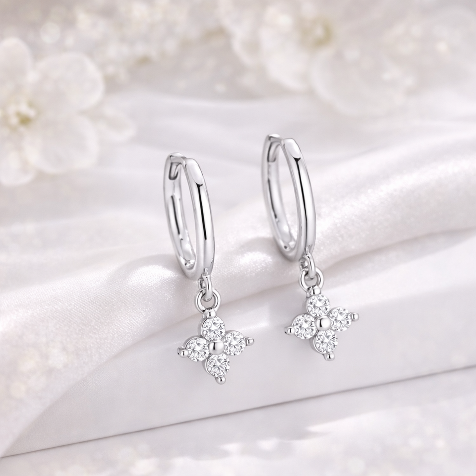 Gold-plated hoop earrings with zirconia – Elegant drop earrings – Refined jewellery