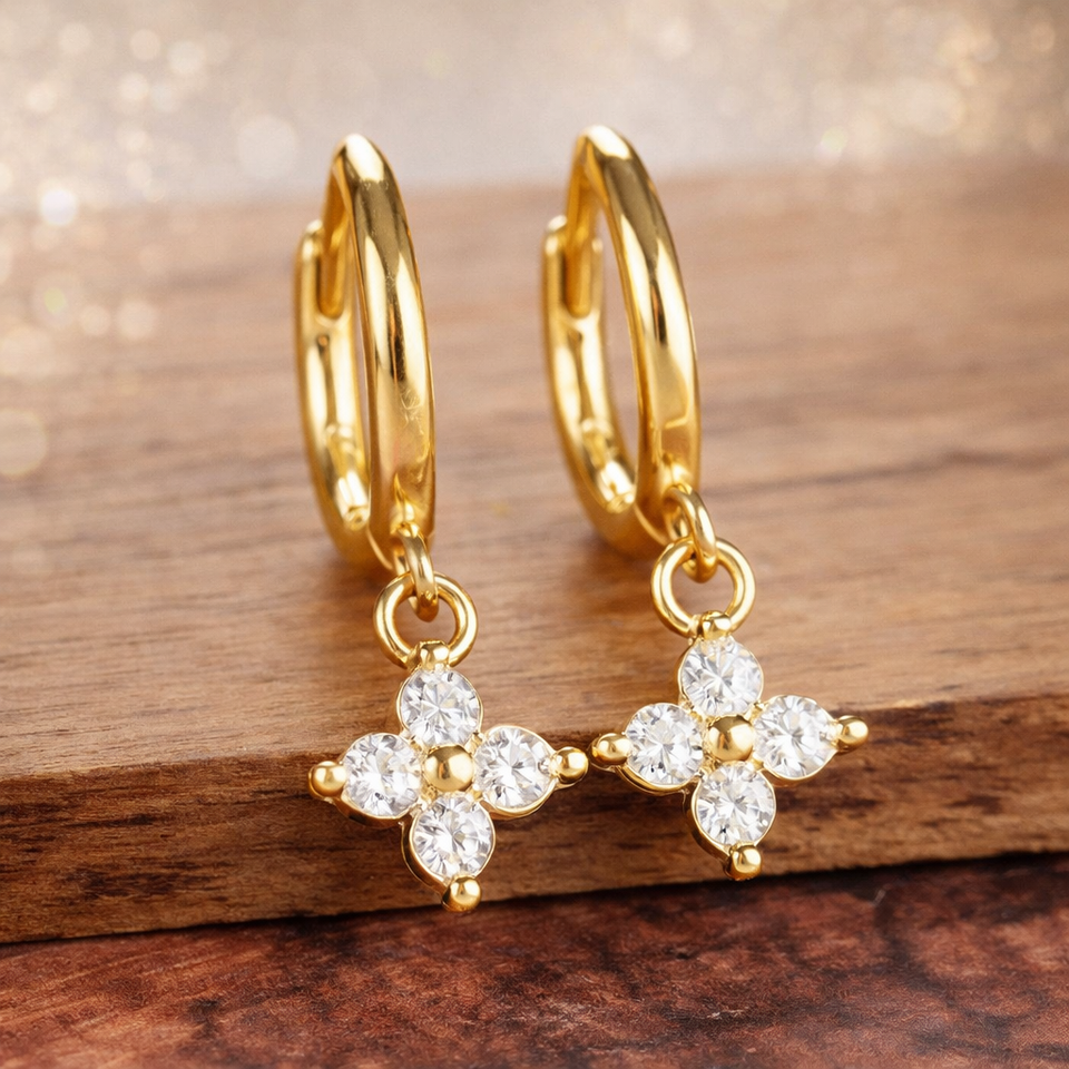 Gold-plated hoop earrings with zirconia – Elegant drop earrings – Refined jewellery