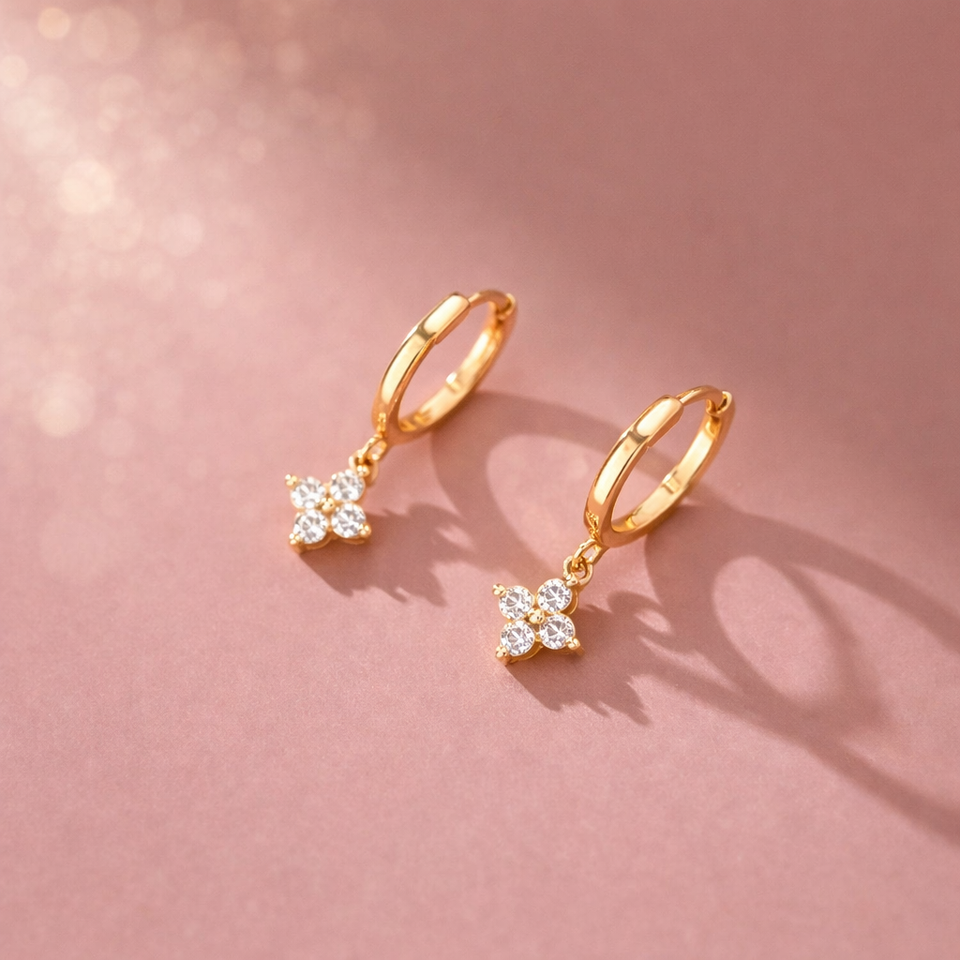 Gold-plated hoop earrings with zirconia – Elegant drop earrings – Refined jewellery