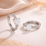 Sterling silver opal heart hoop earrings – Zirconia encrusted hoops – Elegant romantic jewellery