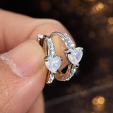 Sterling silver opal heart hoop earrings – Zirconia encrusted hoops – Elegant romantic jewellery