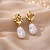 Golden Baroque Pearl Earrings – Elegant Drop Earrings – Chic and Trendy Jewelry