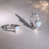 Sterling silver opal heart hoop earrings – Zirconia encrusted hoops – Elegant romantic jewellery